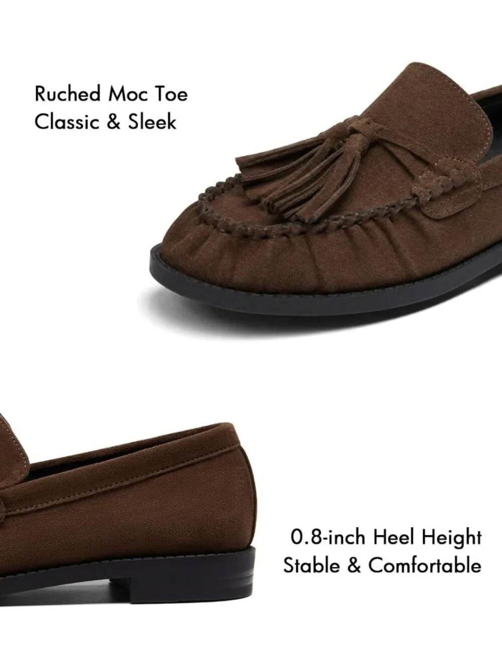 Women's Coffee Faux Suede Comfortable Tassel Slip On Flats Closed Toe Shoes